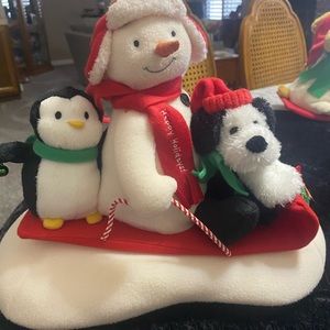 Vintage Musical & Animated Snowman, Penguin & Dog.